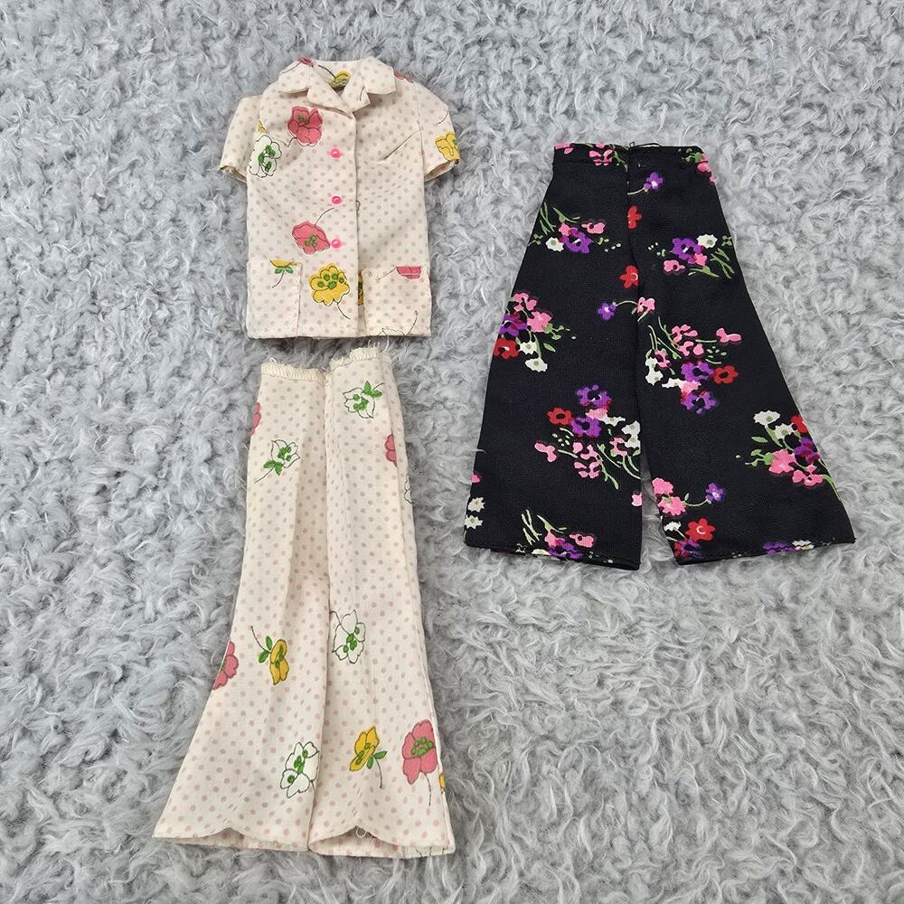 Vtg Barbie 1970s Lot Sweet Dreams #3350 Pink Floral Pajamas 7145 Palazzo Pants